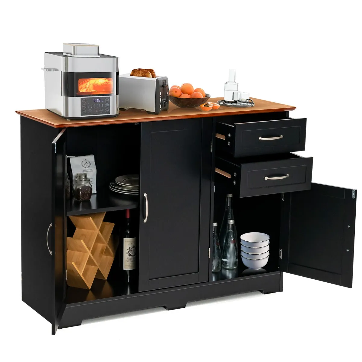NNECW Buffet Sideboard Storage Cabinet with Spacious Table Top-Black