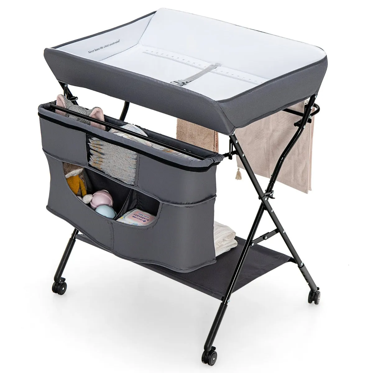 NNECW Foldable Baby Changing Table Portable Infant Nursery Stand Organizer