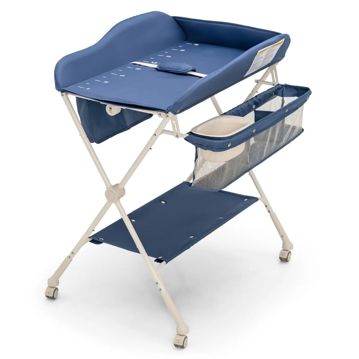 NNECW Foldable Diaper Changing Station Height Adjustable Changing Table with Lockable Wheels-Blue