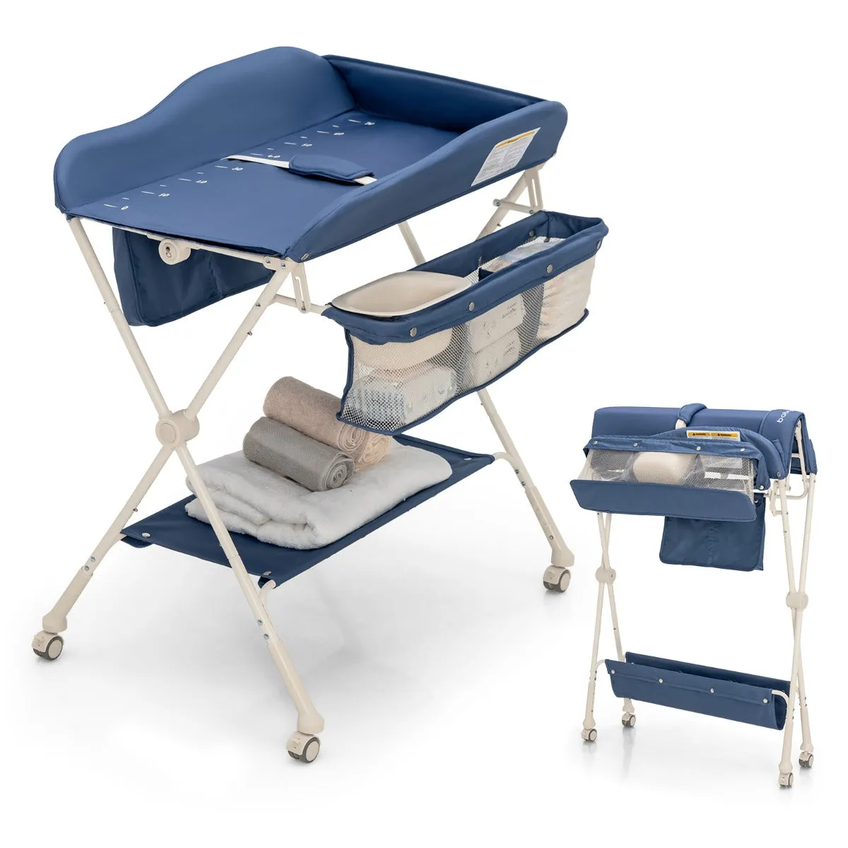 NNECW Foldable Diaper Changing Station Height Adjustable Changing Table with Lockable Wheels-Blue