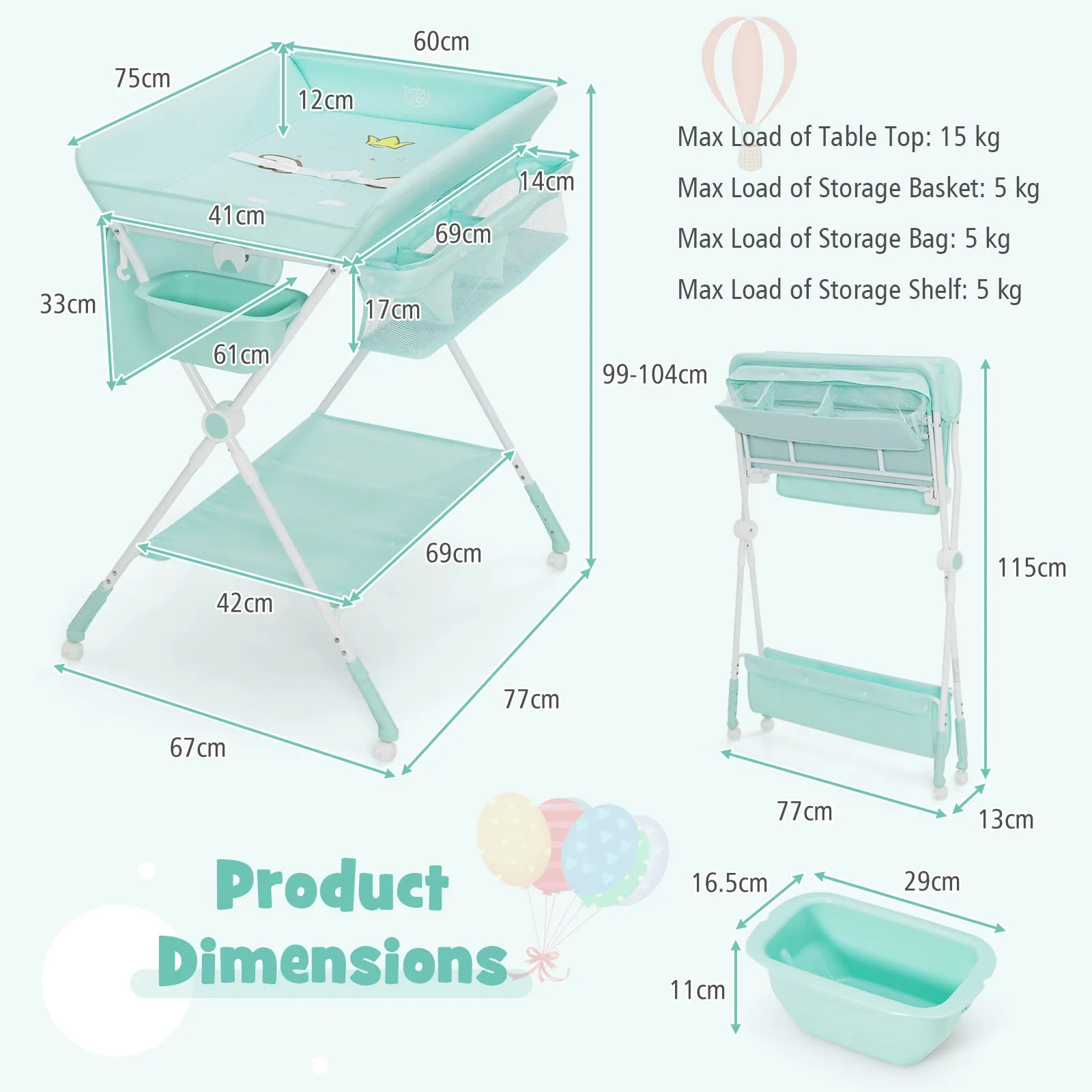 NNECW Portable Folding Baby Changing Table for Infant Newborn Nursery
