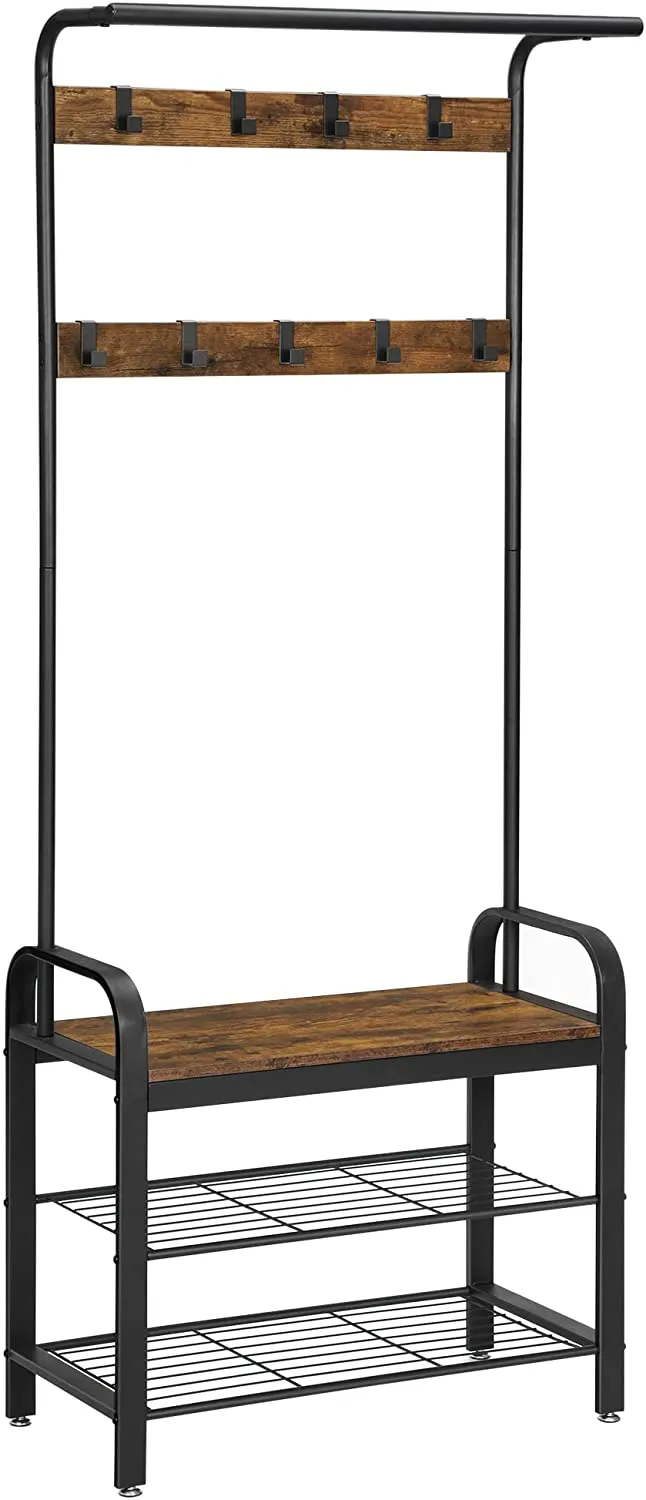 NNEDSZ  Coat Rack Shoe Bench, Wood Look Accent Furniture and Metal Frame