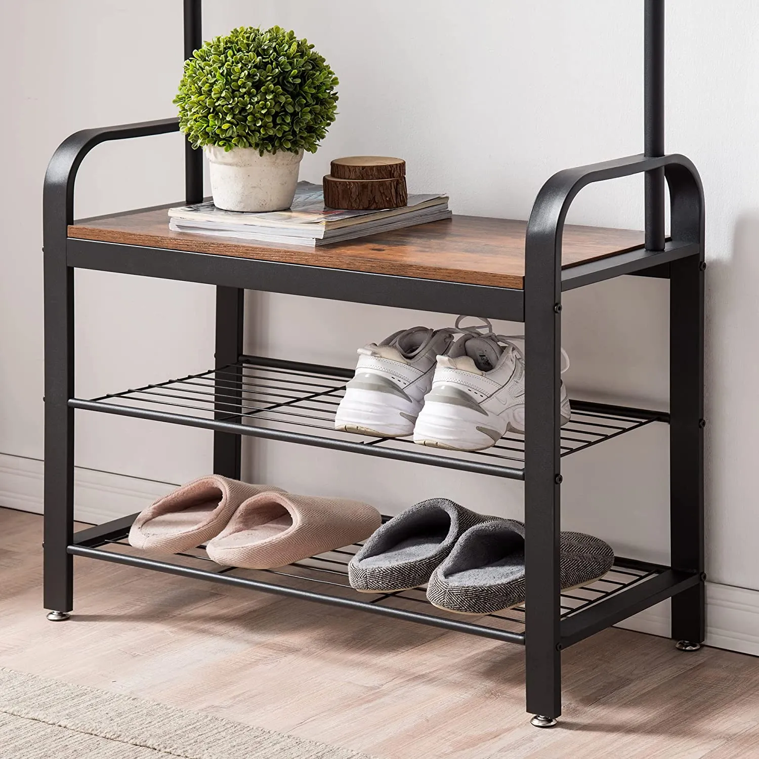 NNEDSZ  Coat Rack Shoe Bench, Wood Look Accent Furniture and Metal Frame