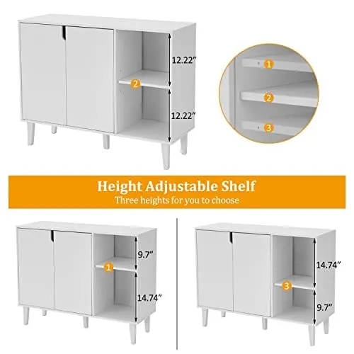 Panana Kitchen Buffet Cabinet Storage Sideboard with 2 Doors 2 Shelves, White, 41.8" L x 15" W x 32.5" H