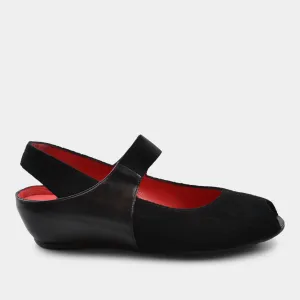 PAS DE ROUGE SILVIA SLING BACK WEDGE IN NOIR
