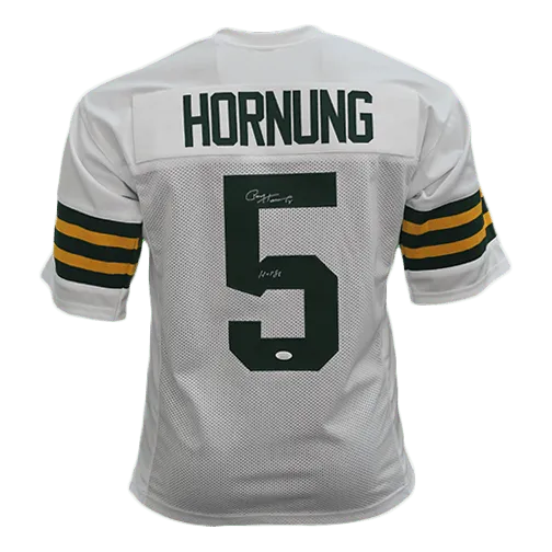 Paul Hornung Autographed Pro Style Football Jersey White (JSA) HOF Inscription
