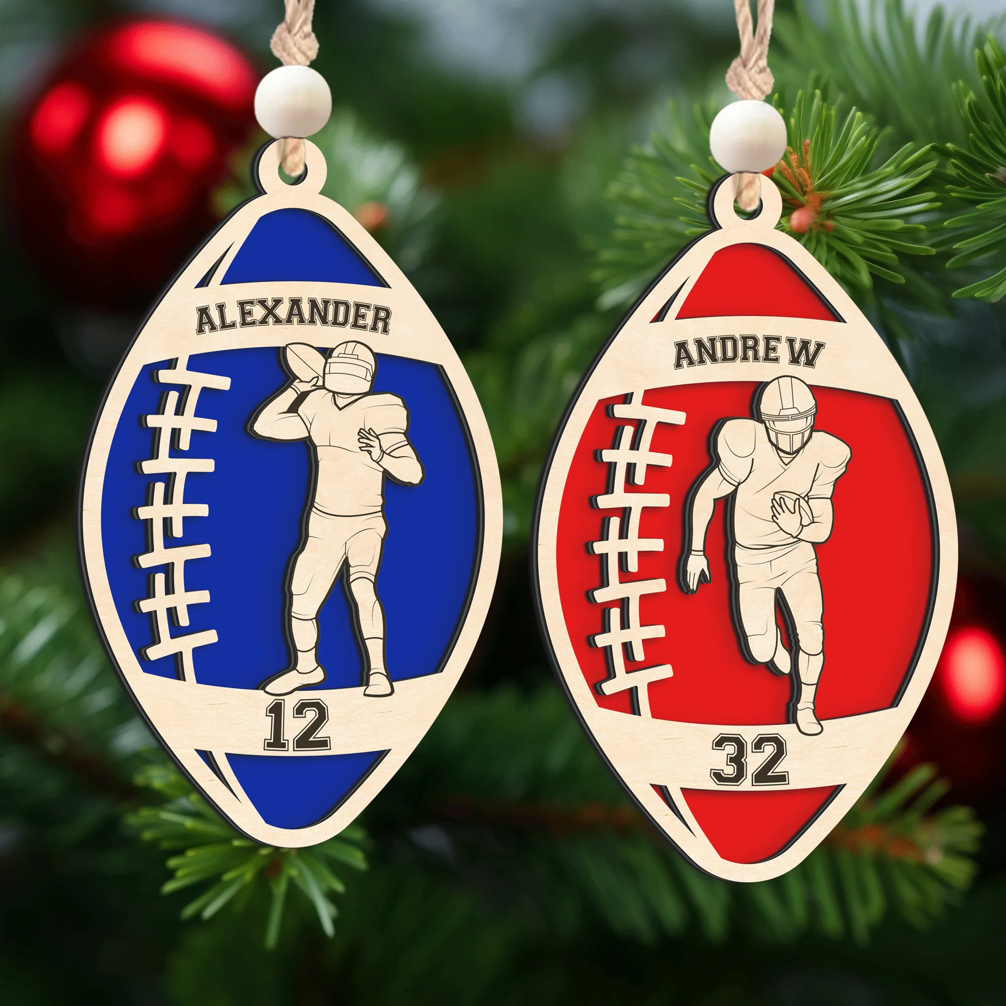 Personalized Football Player Keepsake Wooden Ornament, Custom Football Player Ornament,  CF919
