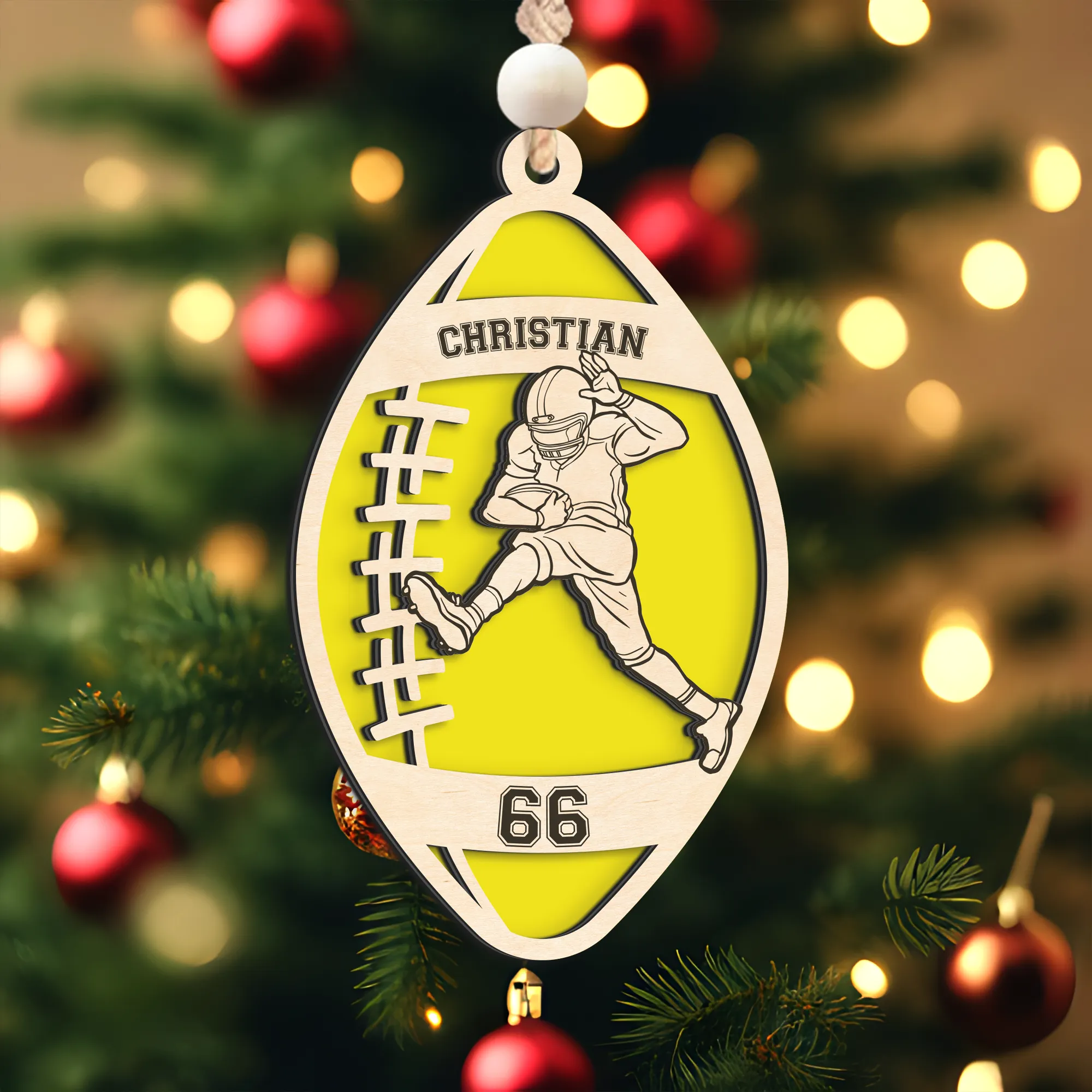 Personalized Football Player Keepsake Wooden Ornament, Custom Football Player Ornament,  CF919