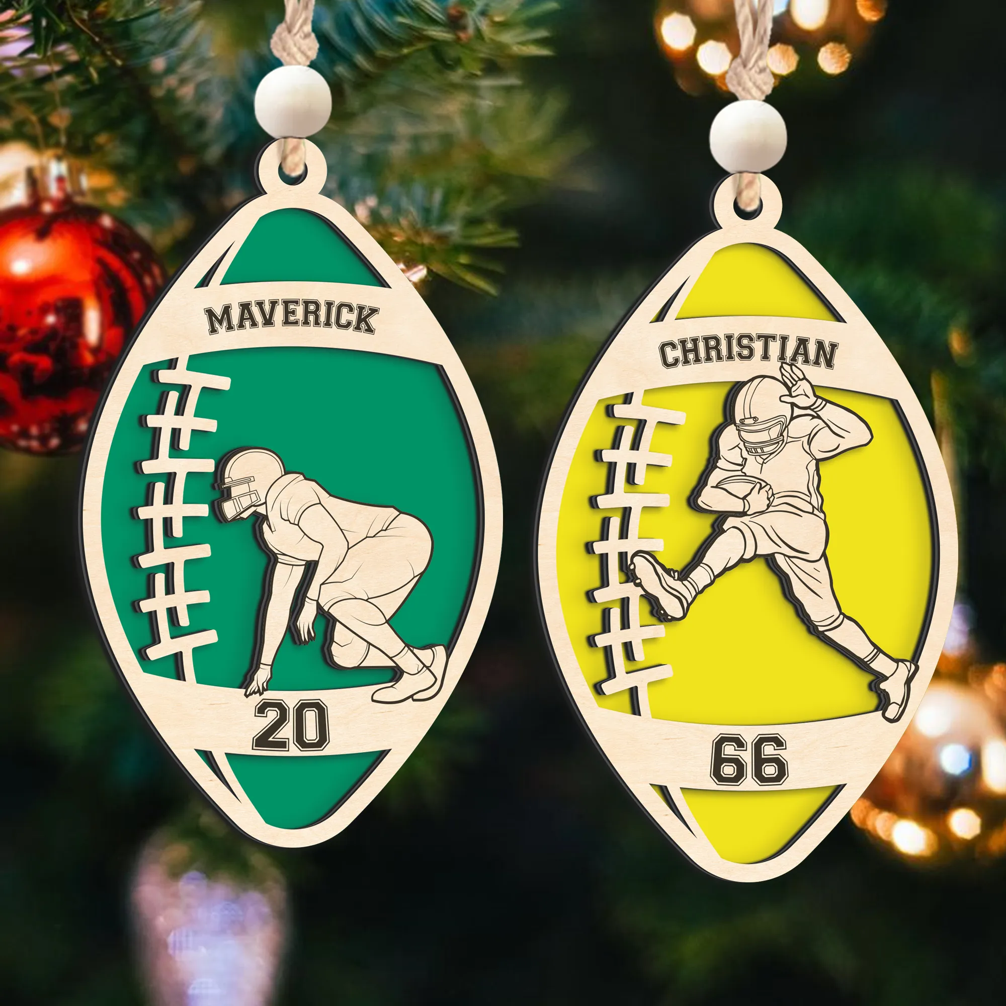 Personalized Football Player Keepsake Wooden Ornament, Custom Football Player Ornament,  CF919