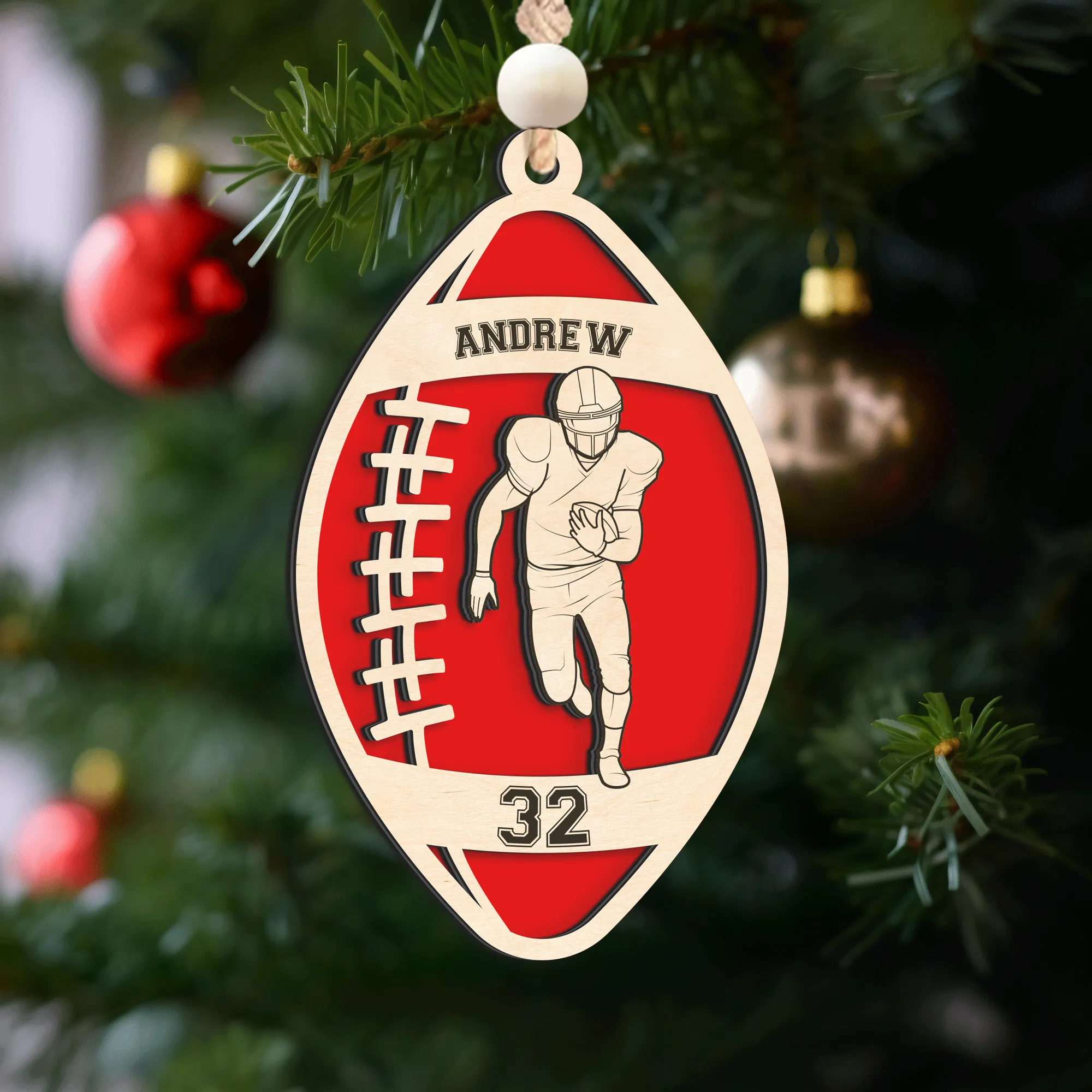 Personalized Football Player Keepsake Wooden Ornament, Custom Football Player Ornament,  CF919