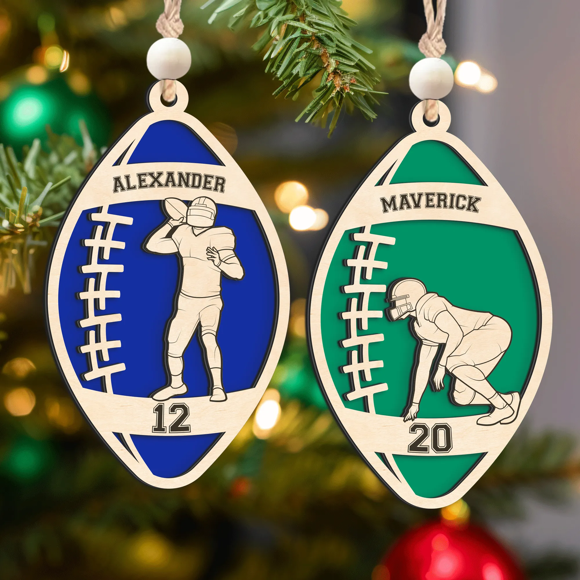 Personalized Football Player Keepsake Wooden Ornament, Custom Football Player Ornament,  CF919