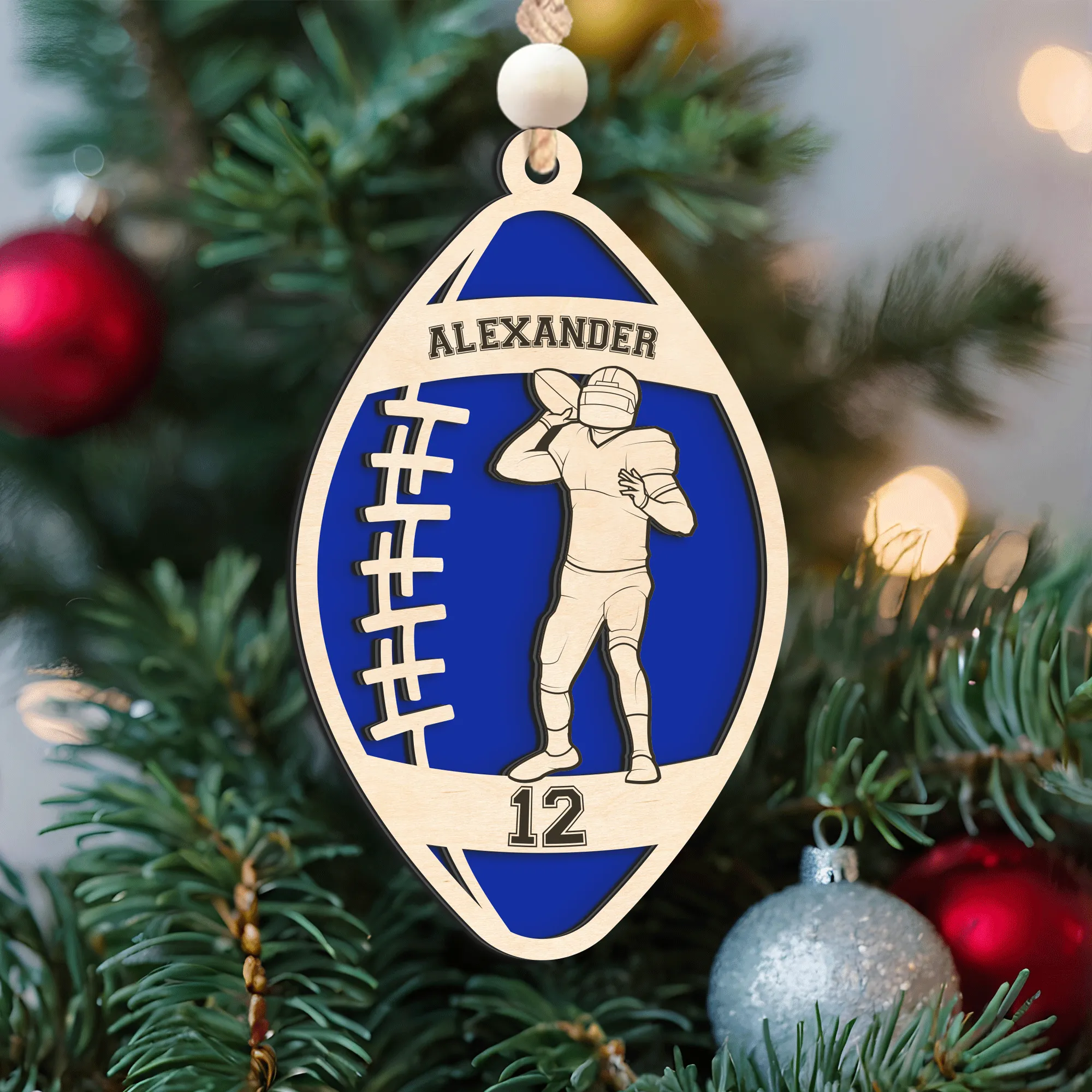 Personalized Football Player Keepsake Wooden Ornament, Custom Football Player Ornament,  CF919