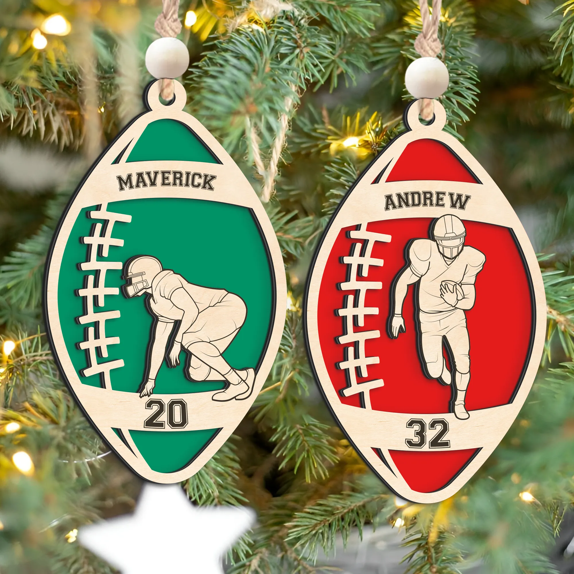 Personalized Football Player Keepsake Wooden Ornament, Custom Football Player Ornament,  CF919