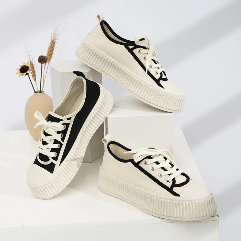 Plus Sizes Extra Large Women's Shoes Platform Black And White Biscuit Shape Shoes Canvas Shoes Women's Board Shoes