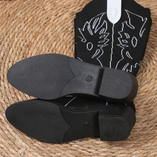 sealbeer - Black Casual Embroidered Patchwork Pointed Comfortable Out Door Shoes