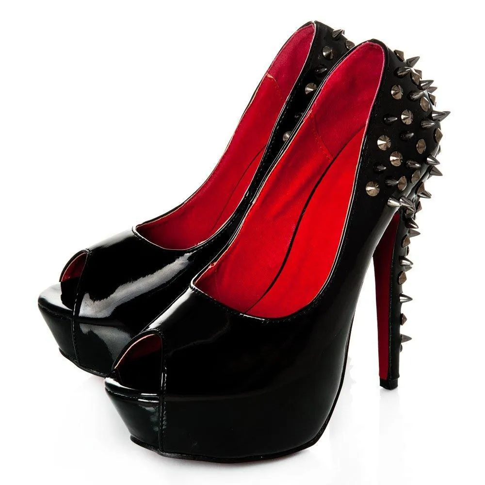 Skye peep toe stiletto high heel platform spiky court shoe