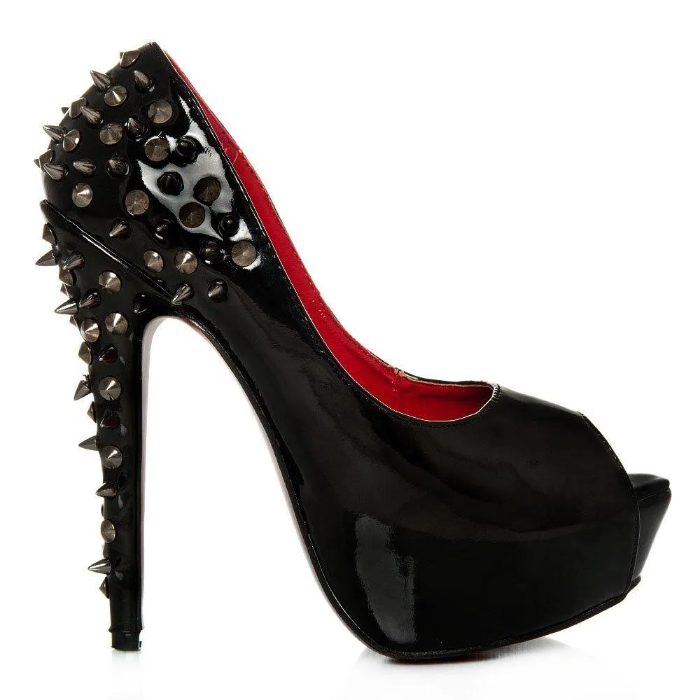 Skye peep toe stiletto high heel platform spiky court shoe