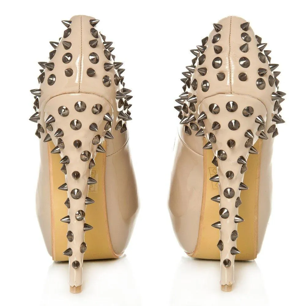 Skye peep toe stiletto high heel platform spiky court shoe
