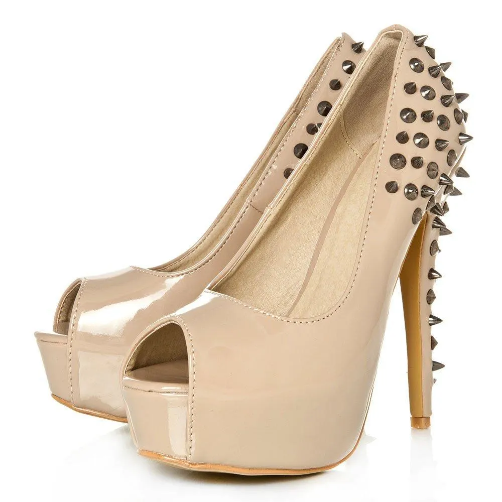 Skye peep toe stiletto high heel platform spiky court shoe