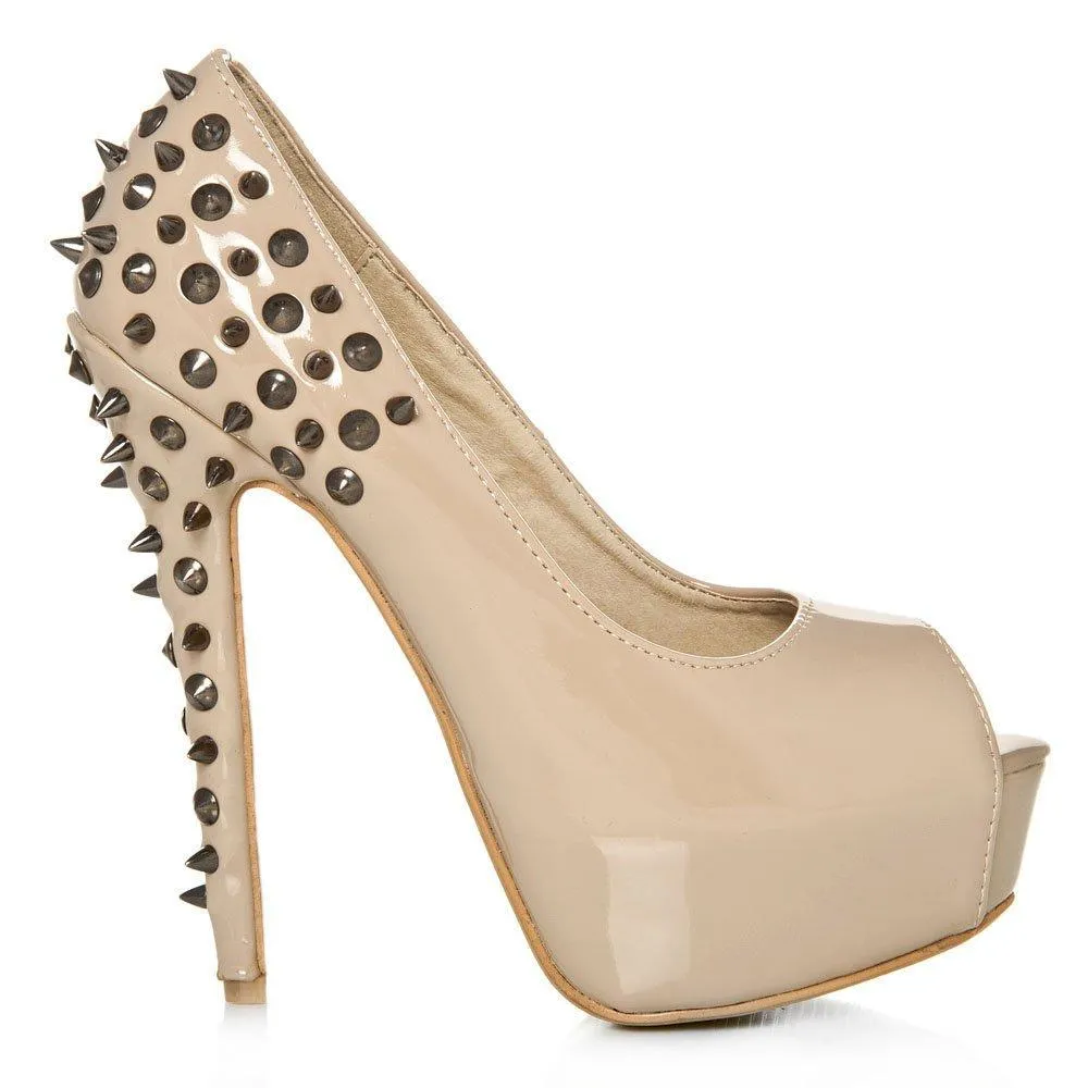 Skye peep toe stiletto high heel platform spiky court shoe