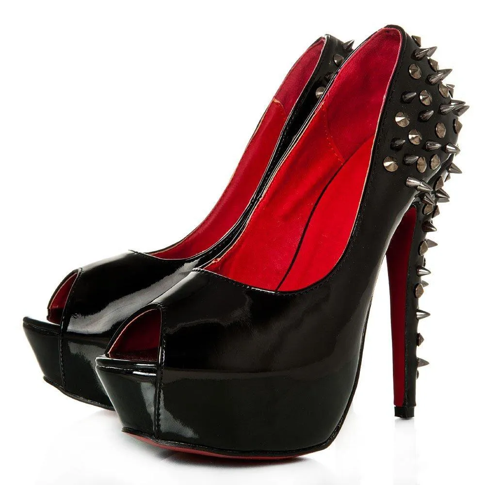 Skye peep toe stiletto high heel platform spiky court shoe