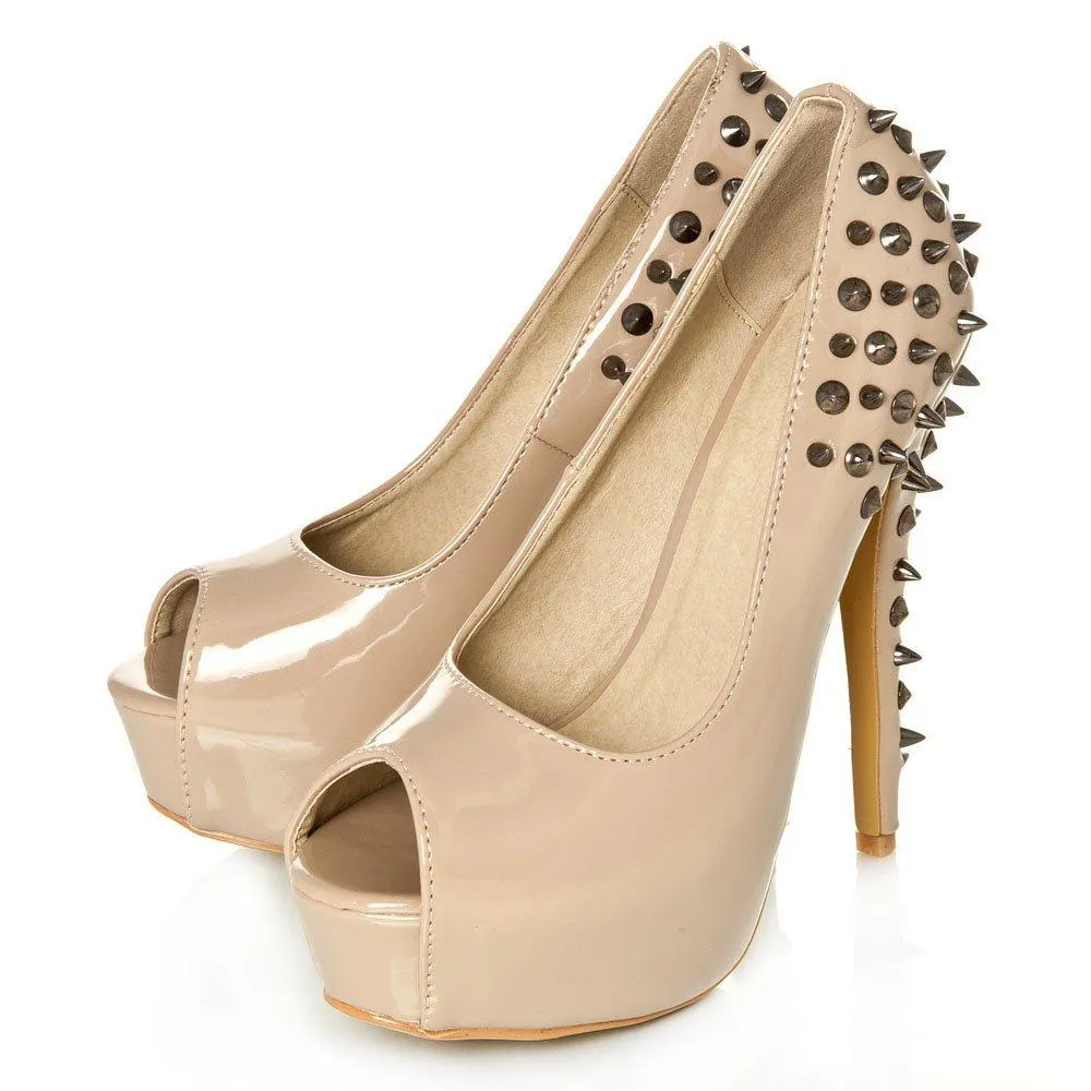 Skye peep toe stiletto high heel platform spiky court shoe