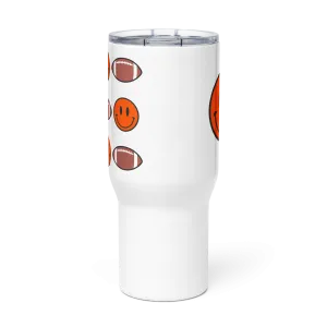 Smiley Face Football Travel mug with a handle