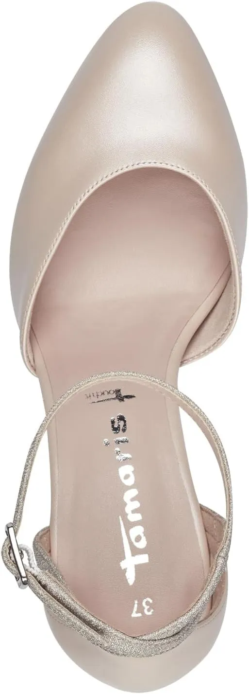 Tamaris Shimmer Rose Pearl Court Shoe with Sparkle Strap
