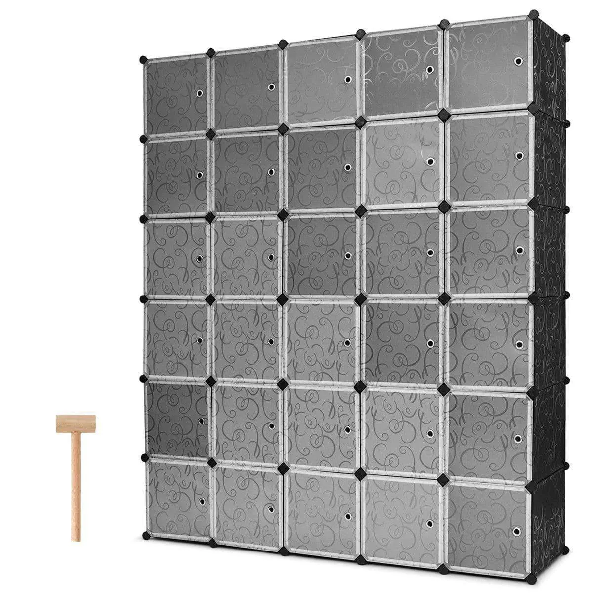 Tangkula Cube Storage Organizer, Cube Closet Storage Shelves, DIY Plastic PP Closet Cabinet, Modular Bookcase, Large Storage Shelving with Doors for Bedroom, Living Room, Office (30-Cube)