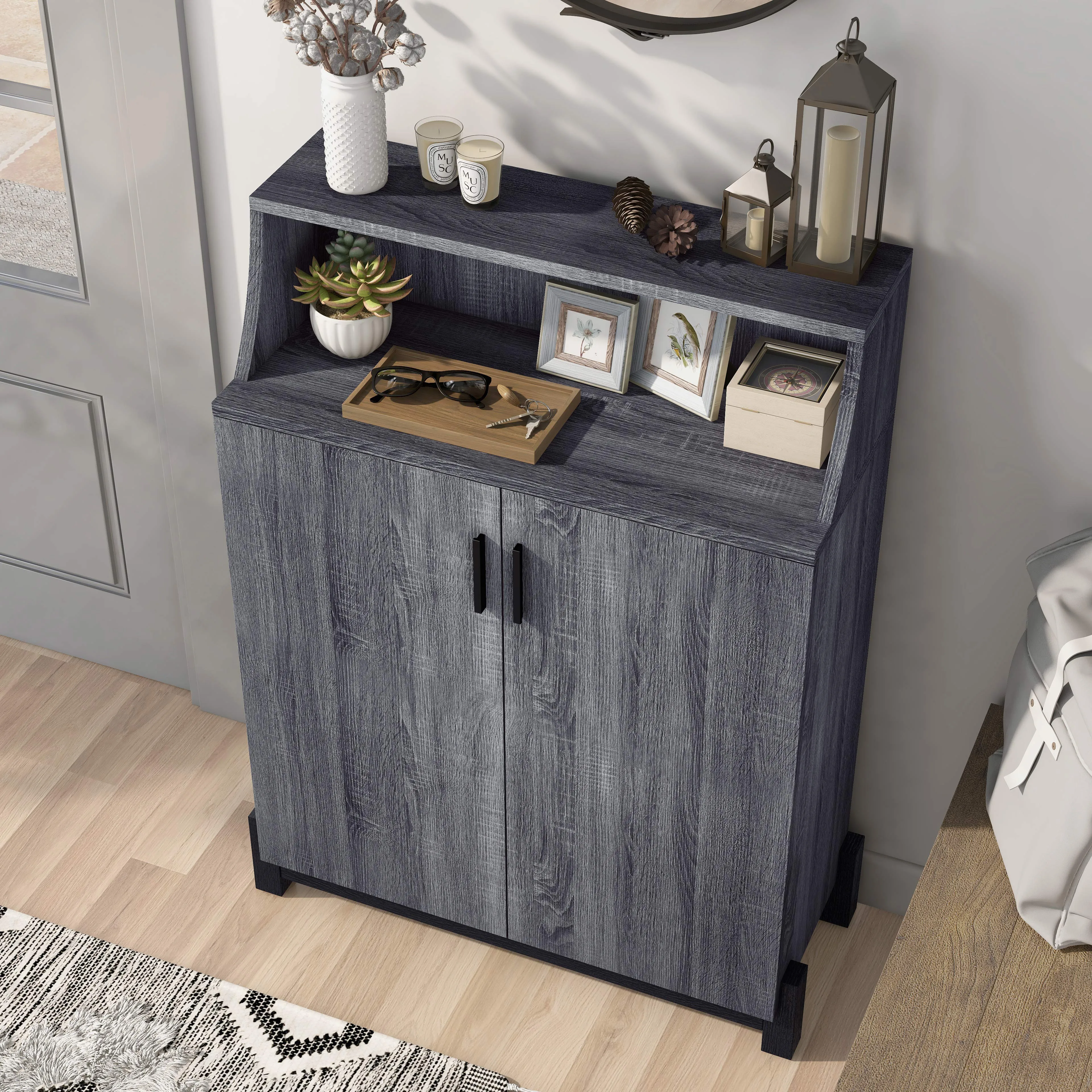 Tavison Contemporary Distressed Gray 6-Shelf Shoe Cabinet (12-Pair)