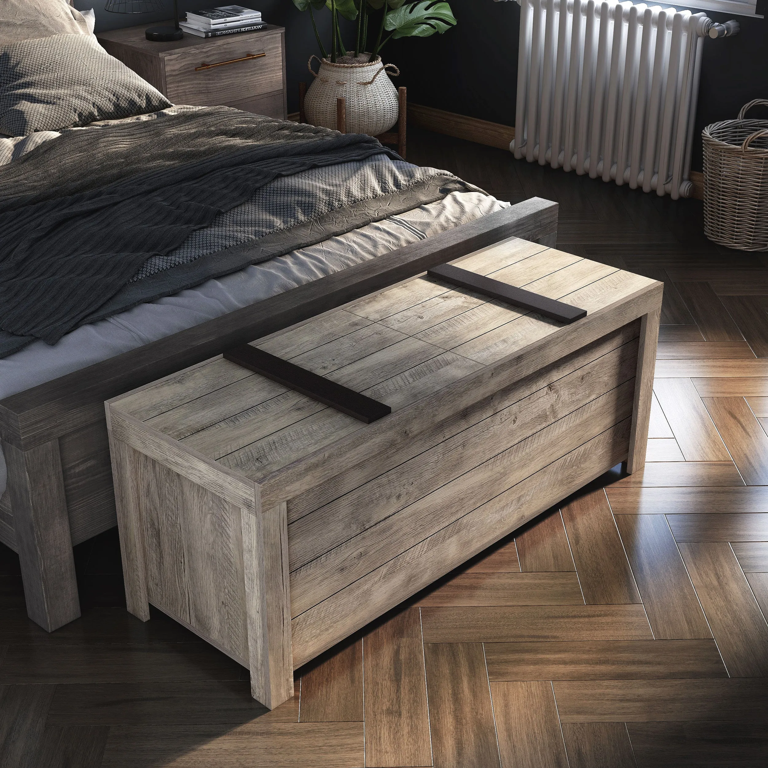 Welforn Rustic Brown Plank-style Storage Bench