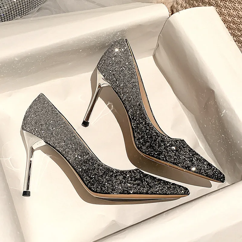 Winter Silver Crystal High Heel Bridesmaid Shoes Heel Height 9CM