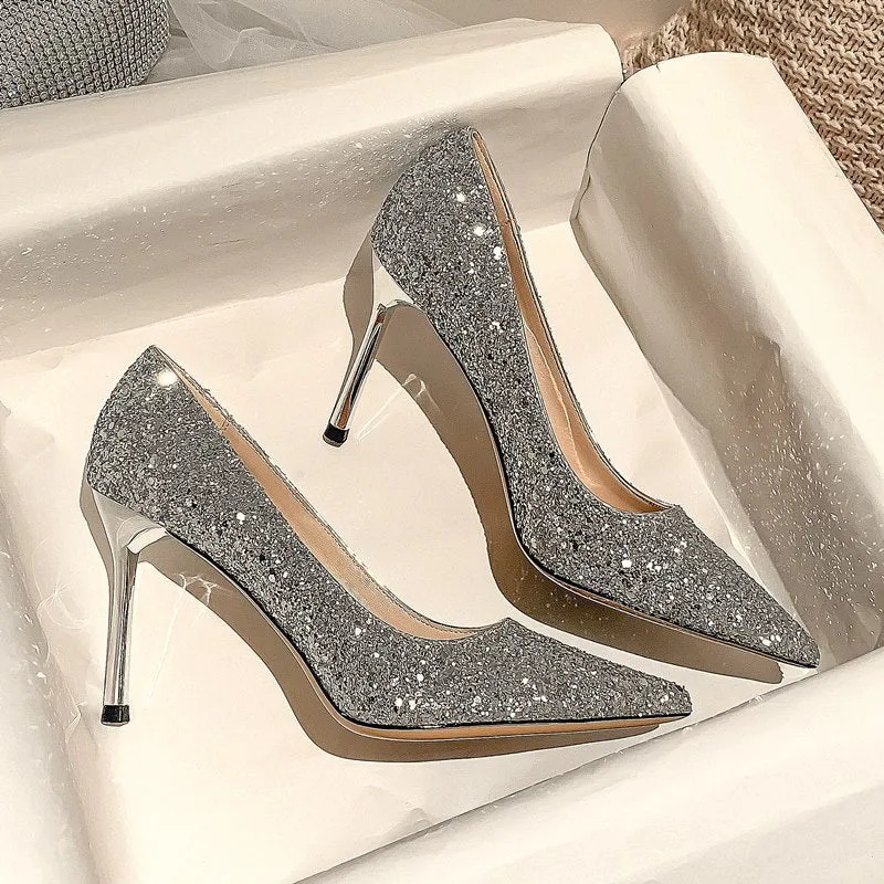 Winter Silver Crystal High Heel Bridesmaid Shoes Heel Height 9CM