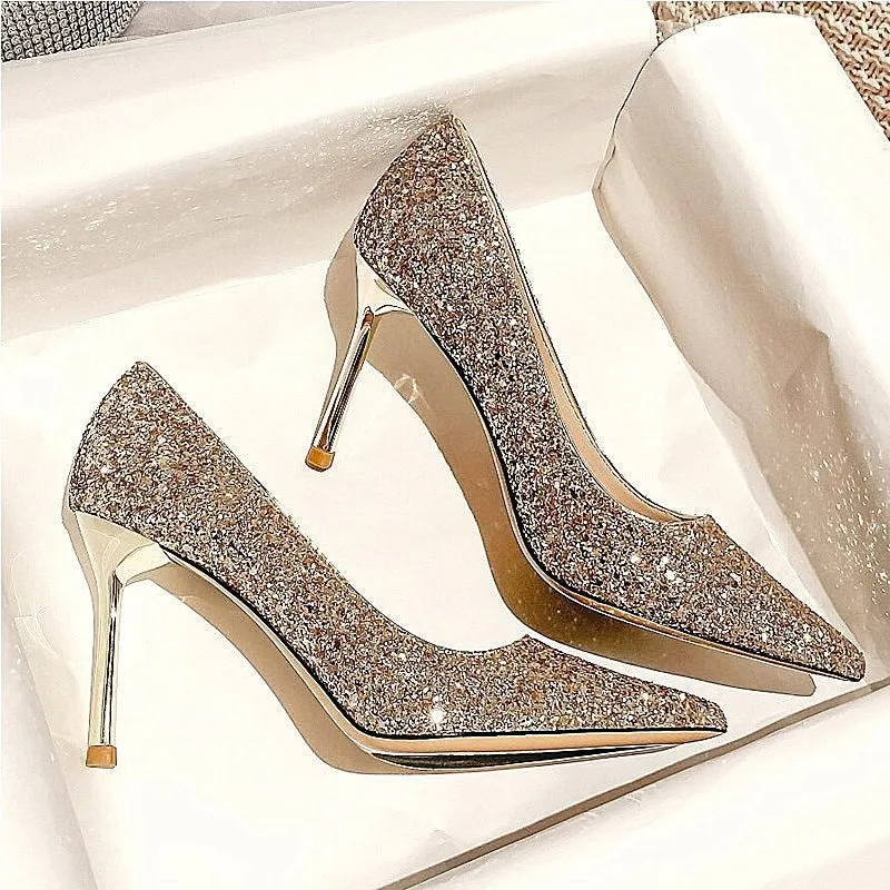 Winter Silver Crystal High Heel Bridesmaid Shoes Heel Height 9CM