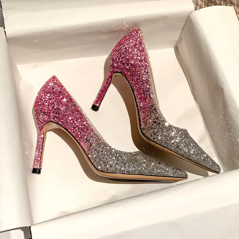 Winter Silver Crystal High Heel Bridesmaid Shoes Heel Height 9CM