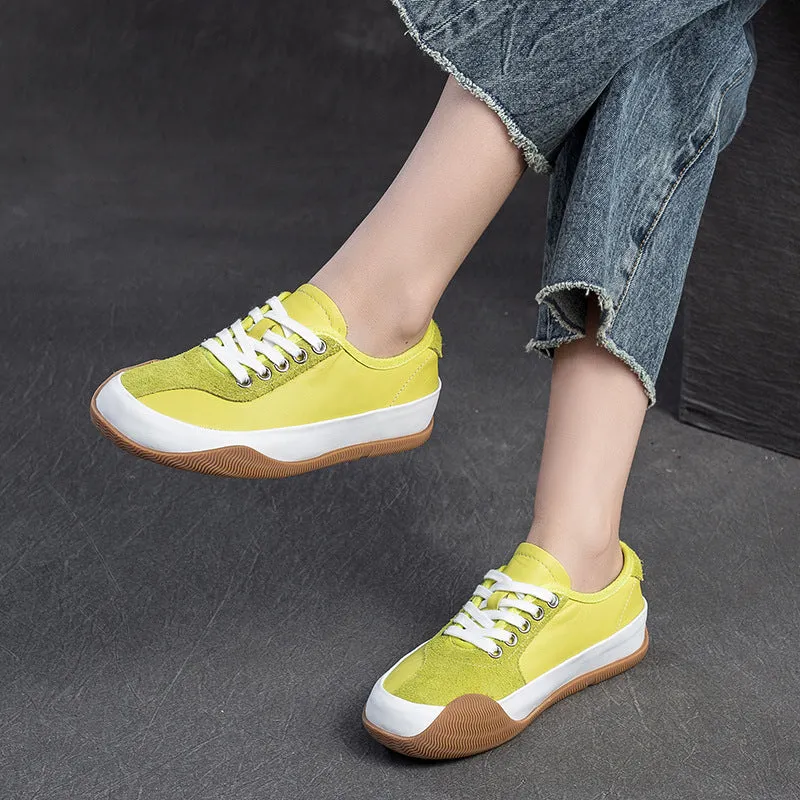 Women Fashion Color Matching Leather Casual Shoes