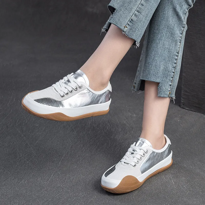 Women Fashion Color Matching Leather Casual Shoes