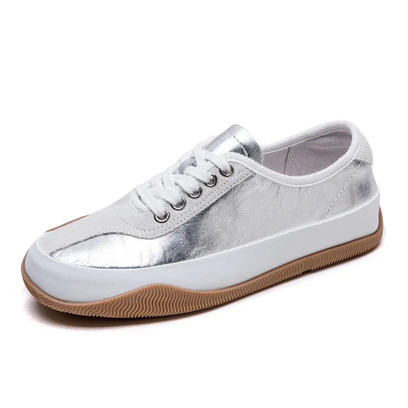 Women Fashion Color Matching Leather Casual Shoes