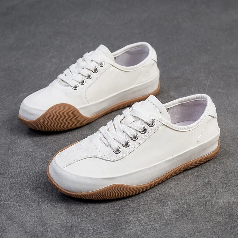 Women Fashion Color Matching Leather Casual Shoes
