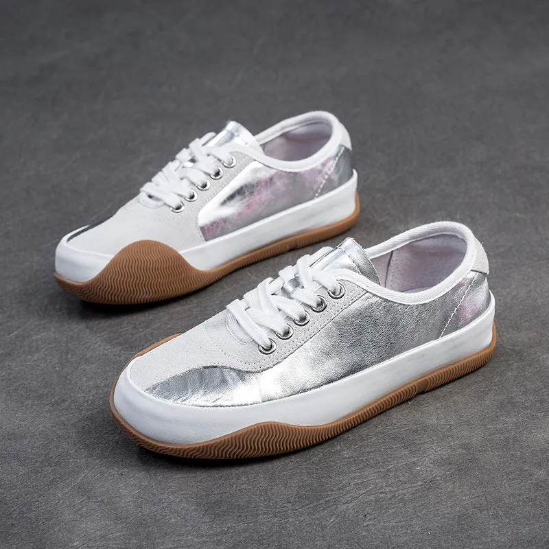 Women Fashion Color Matching Leather Casual Shoes