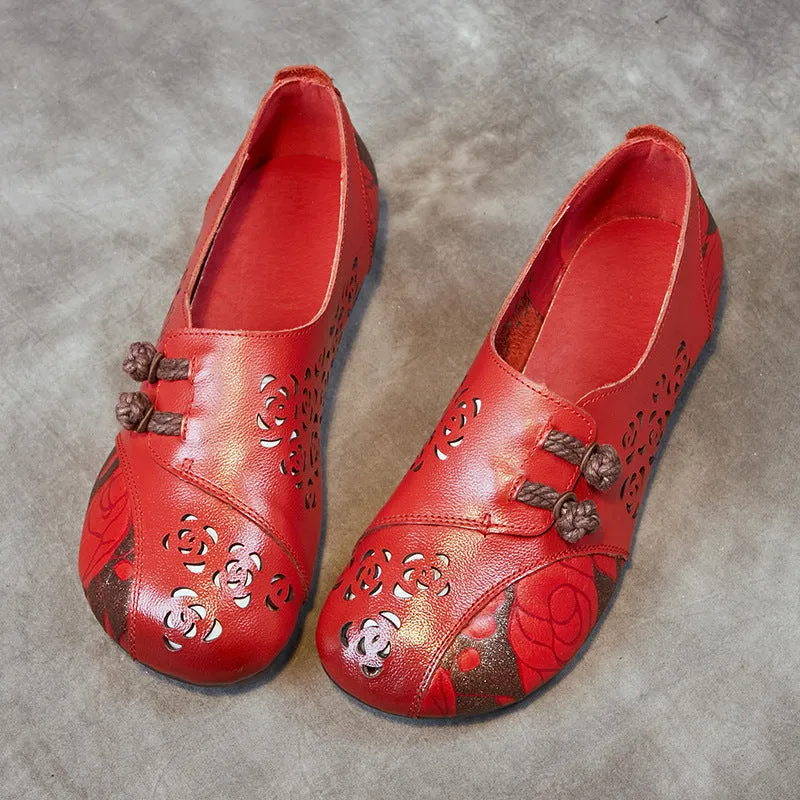 Women Retro Hollow Soft Leather Flat Shoes