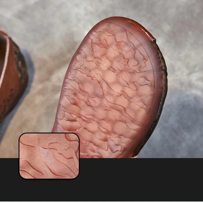 Women Retro Hollow Soft Leather Flat Shoes