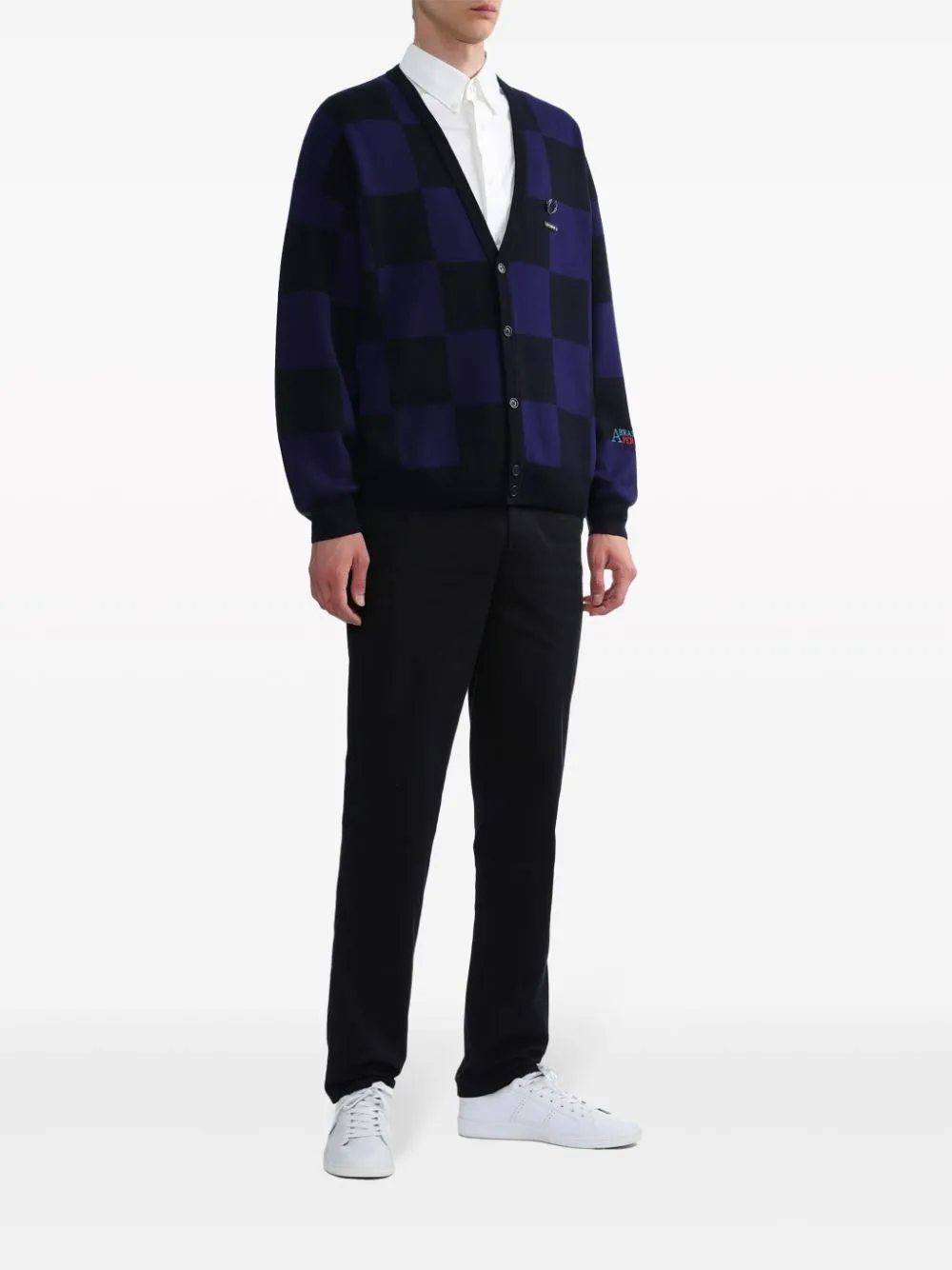 x Raf Simons logo-appliqué checkered cotton cardigan