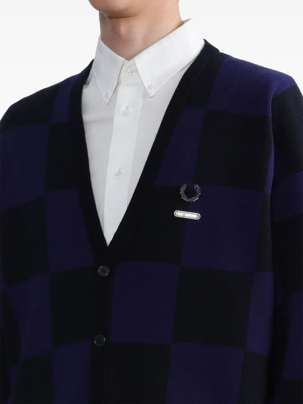 x Raf Simons logo-appliqué checkered cotton cardigan